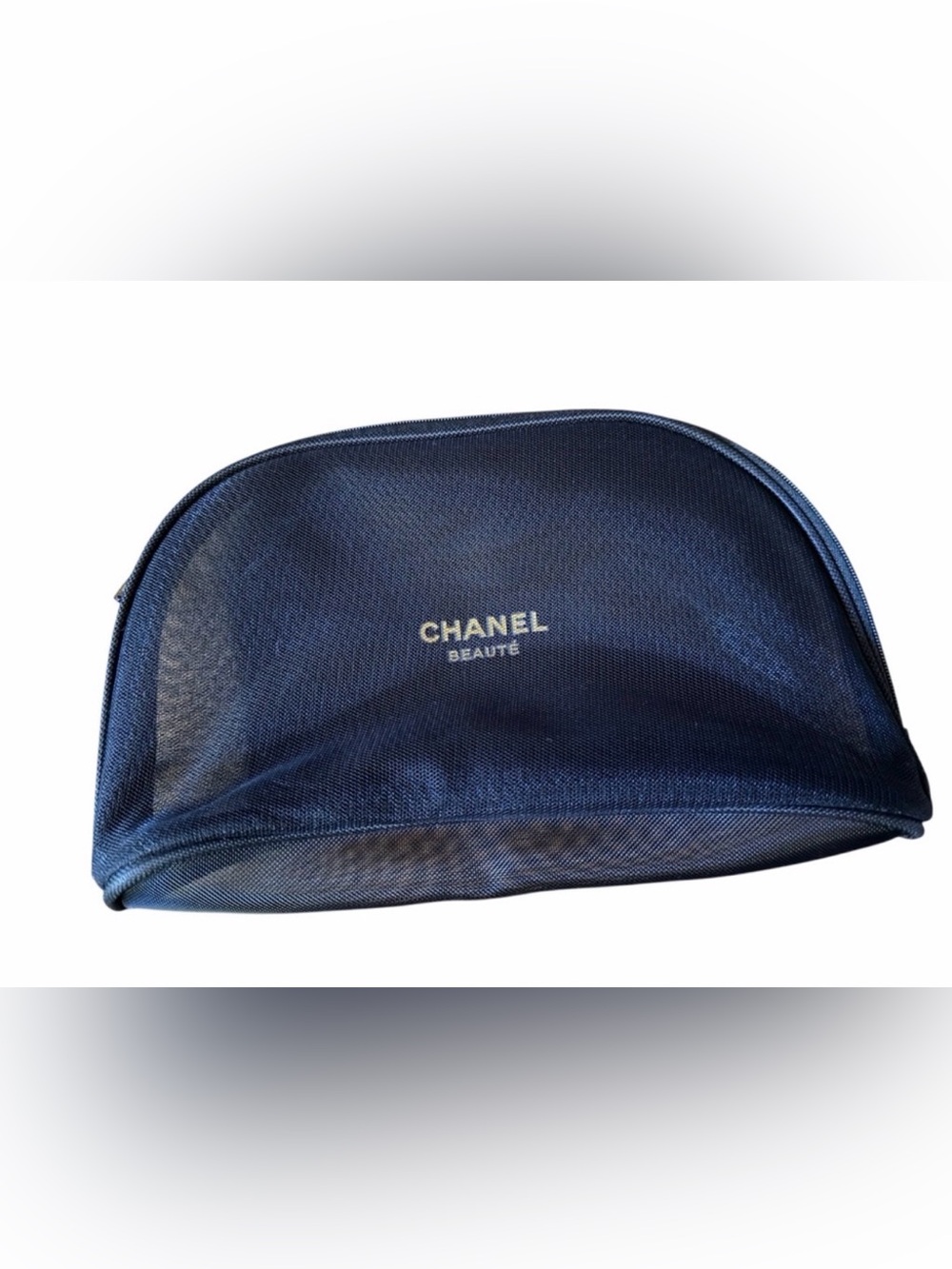 Black Mesh Beauty Pouch with Gold Logo